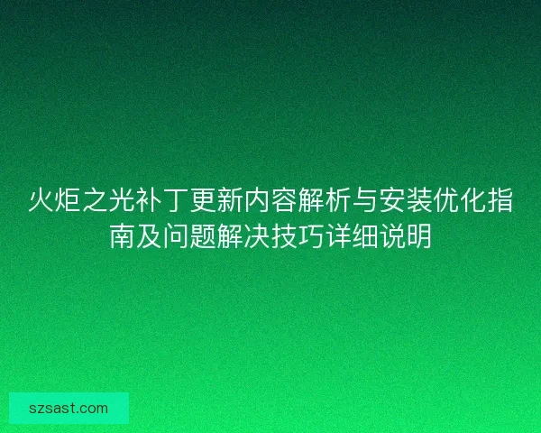火炬之光补丁更新内容解析与安装优化指南及问题解决技巧详细说明